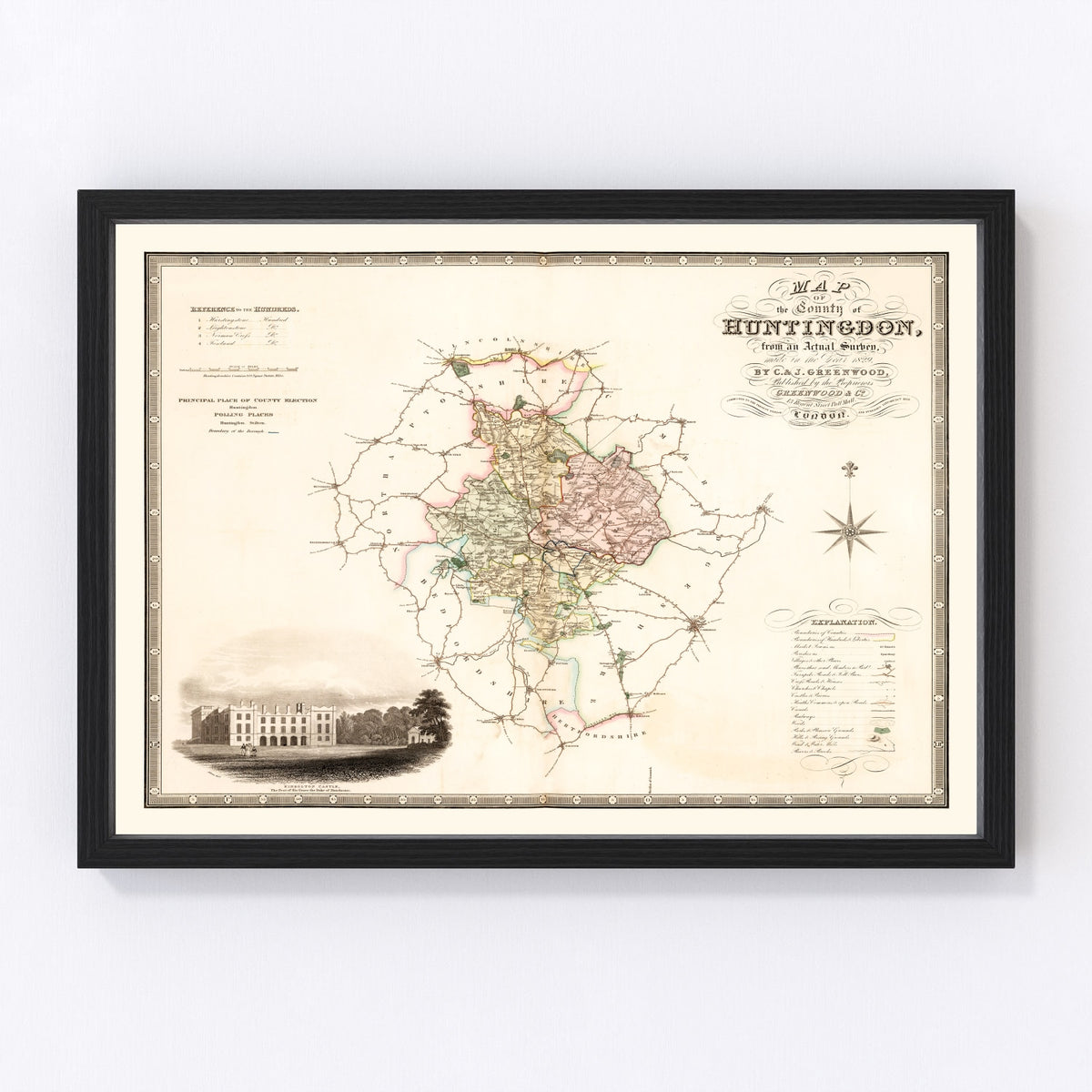 Huntingdon England Vintage Map 1831