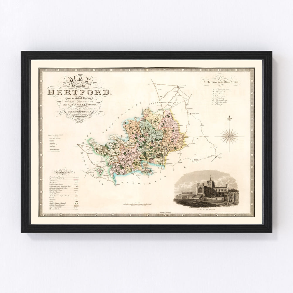 Hertford England Vintage Map 1834