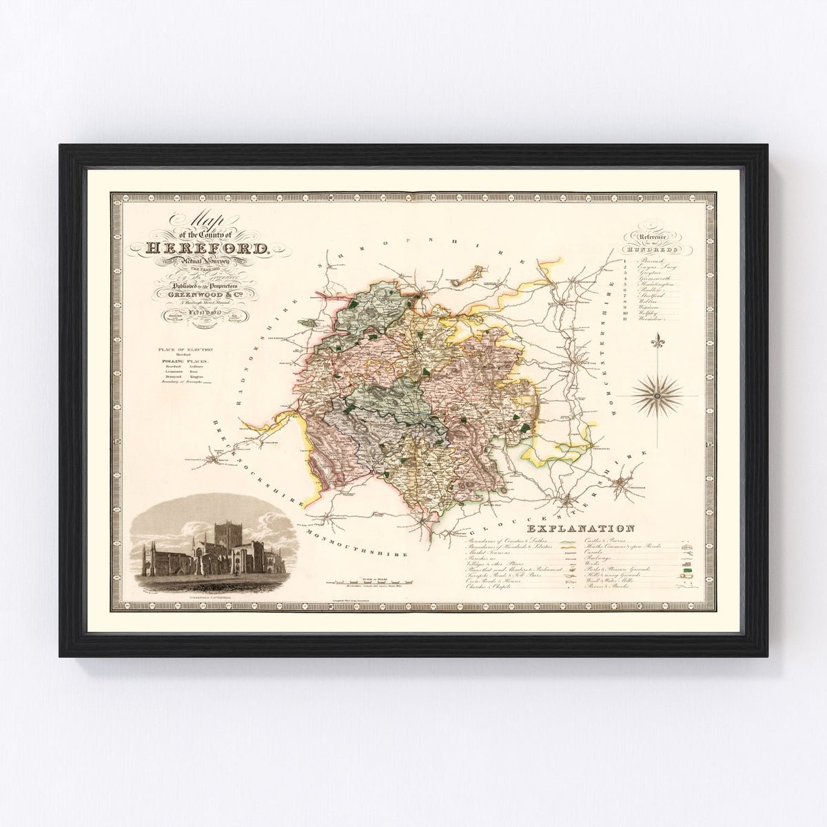 Hereford England Vintage Map 1831