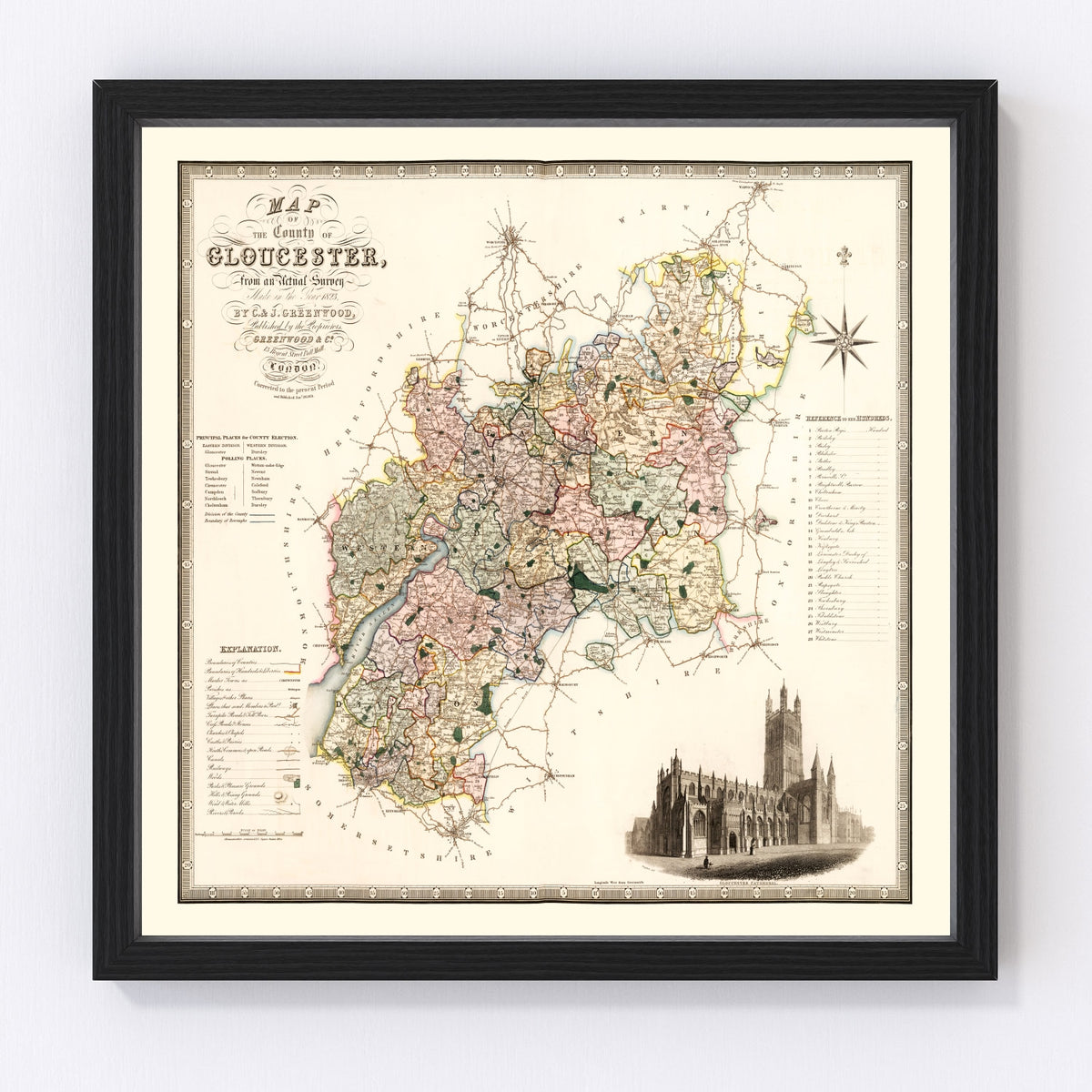 Gloucester England Vintage Map 1831
