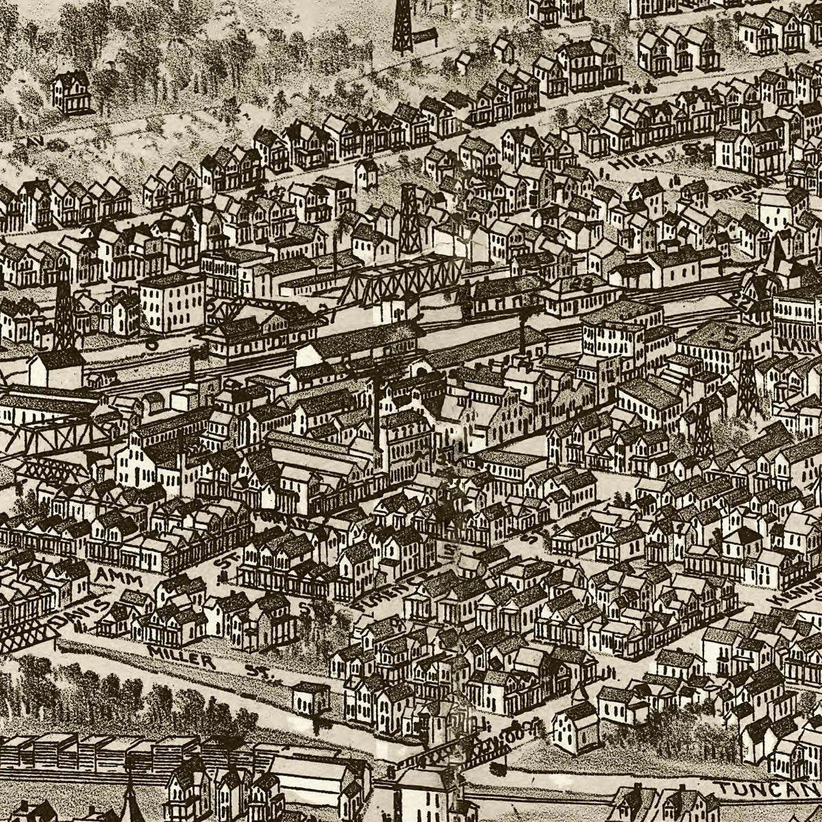 Restored historic details from the 1895 city map of Bradford, Pennsylvania