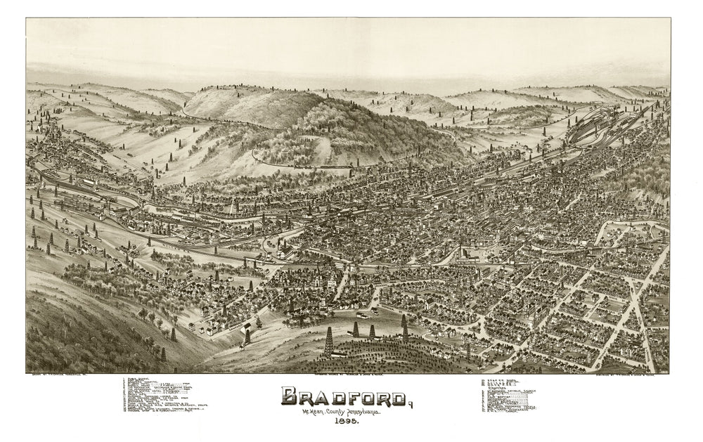 Vintage Map of Bradford, Pennsylvania 1895 print style example