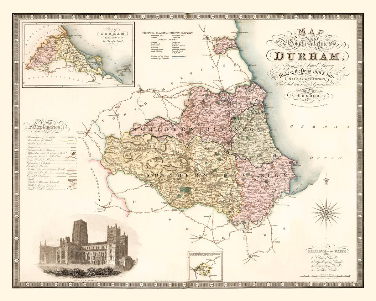 Preview of Vintage Map of Map of the County Palatine of Durham England, 1831