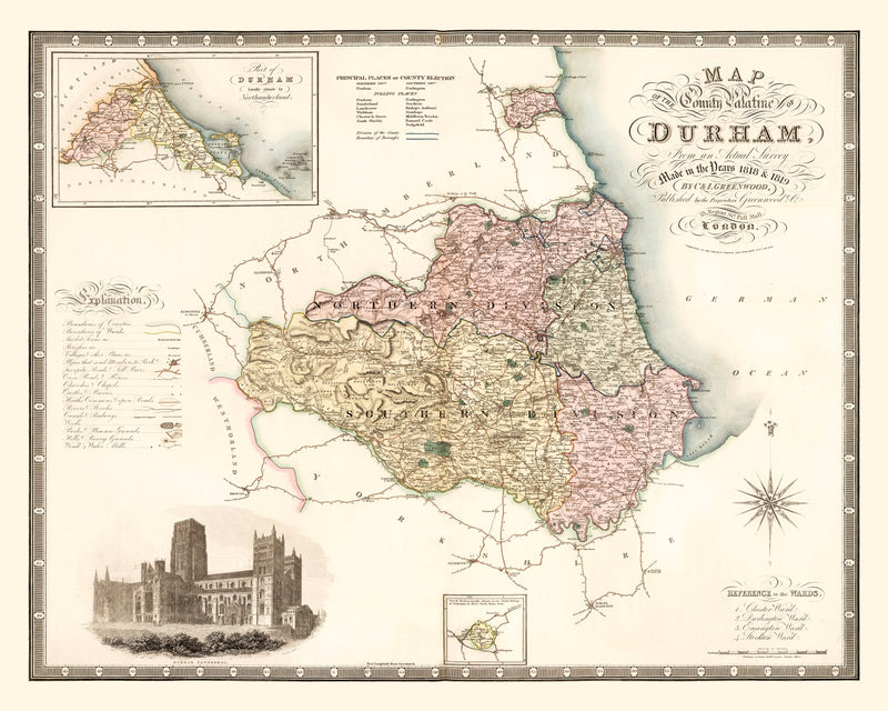 Size comparison using Vintage Map of Map of the County Palatine of Durham England, 1831