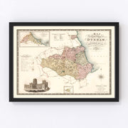 Map of the County Palatine of Durham England Vintage Map 1831