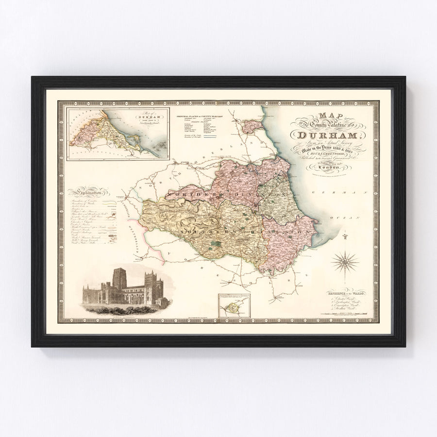 Map of the County Palatine of Durham England Vintage Map 1831