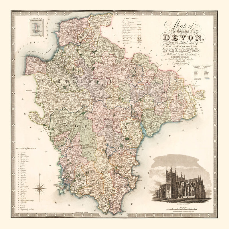Size comparison using Vintage Map of Devon England, 1829