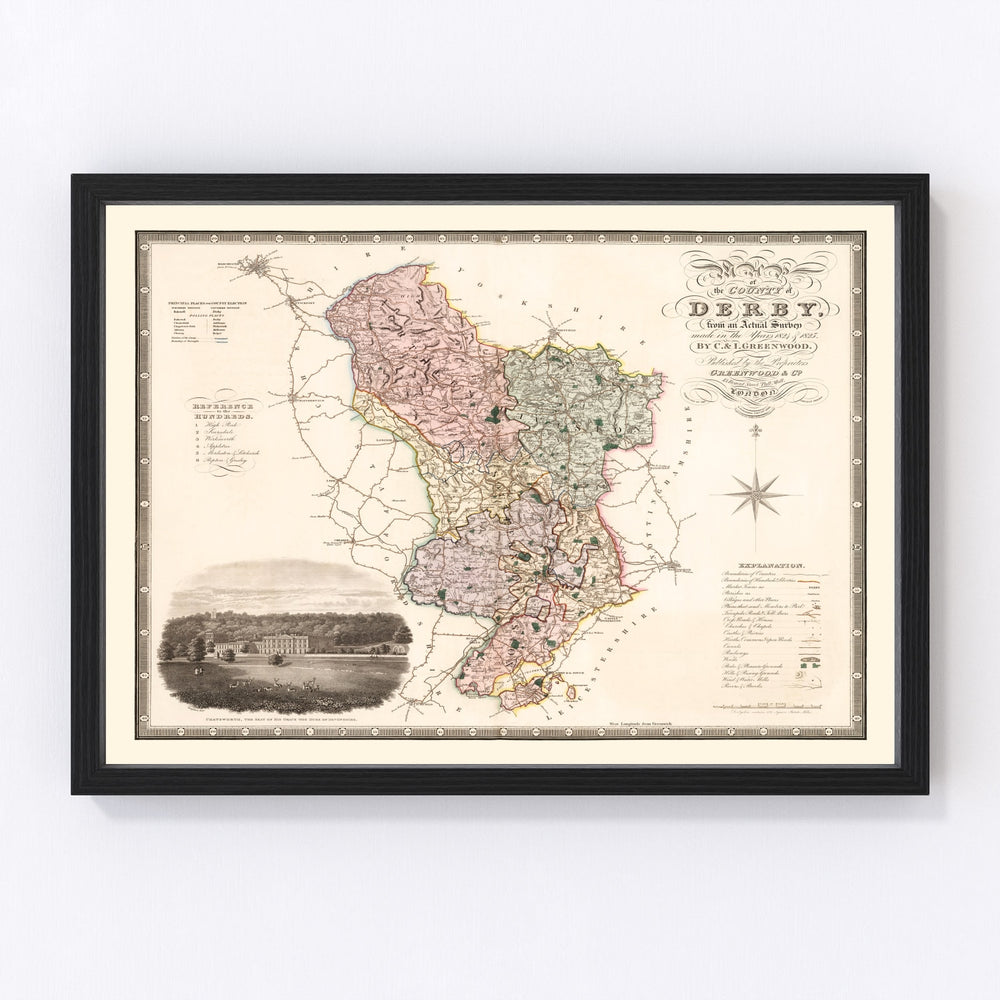 Derby England Vintage Map 1830