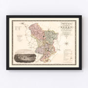 Derby England Vintage Map 1830