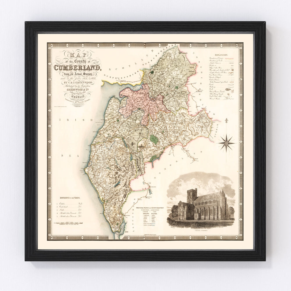 Cumberland England Vintage Map 1830
