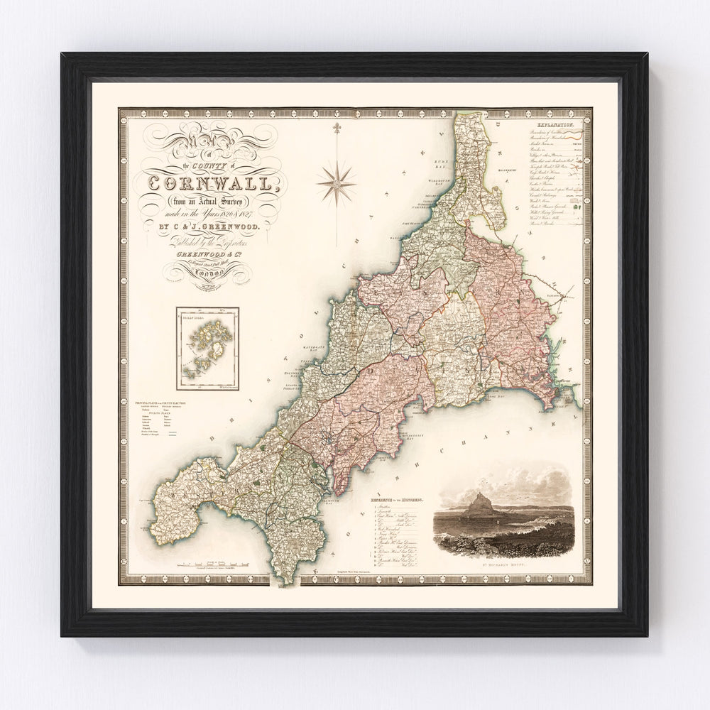 Cornwall England Vintage Map 1829