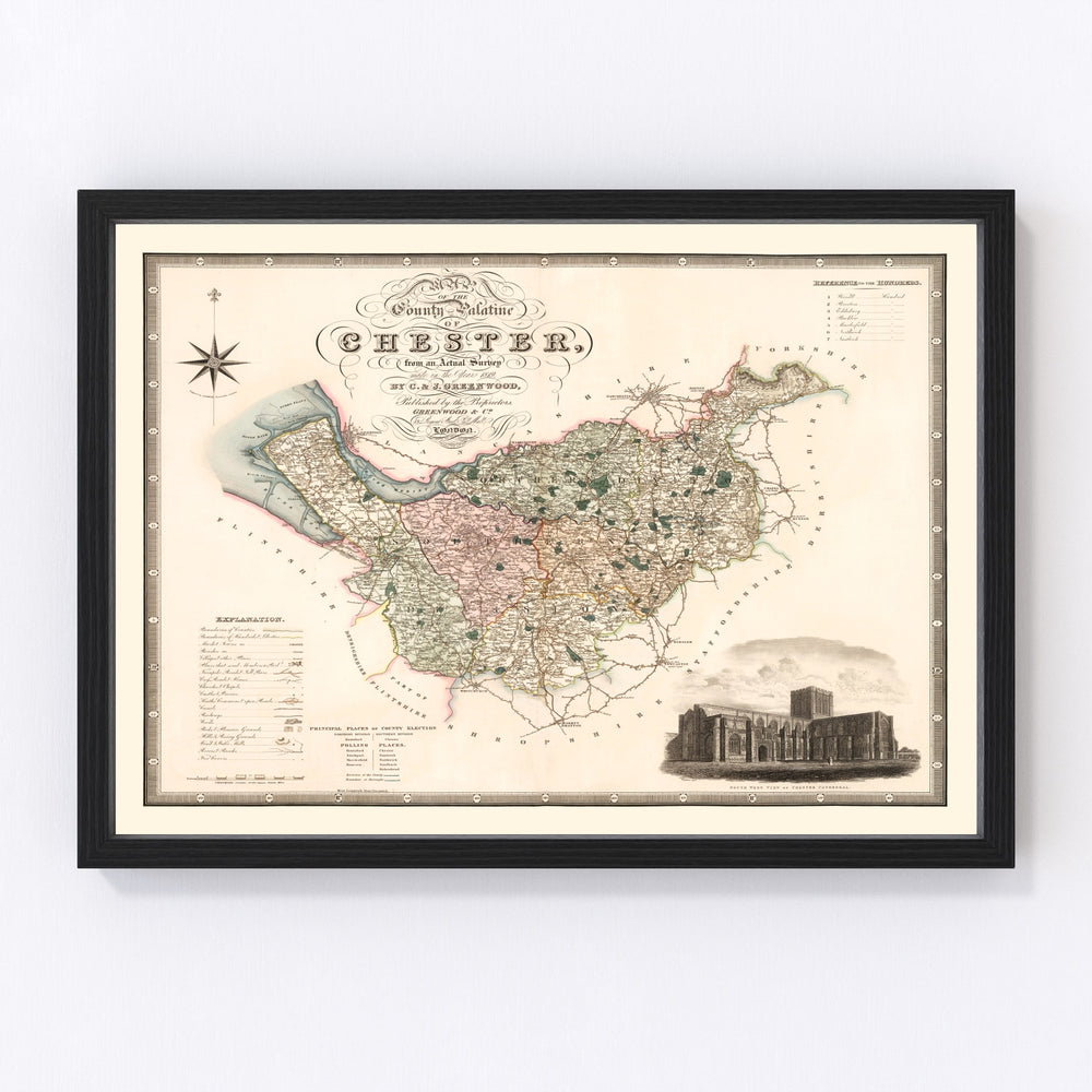 Map of the county palatine of Chester England Vintage Map 1830