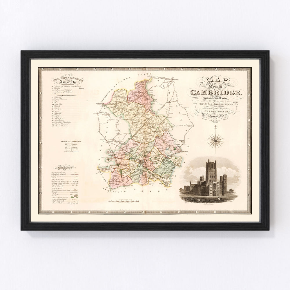 Cambridge England Vintage Map 1834