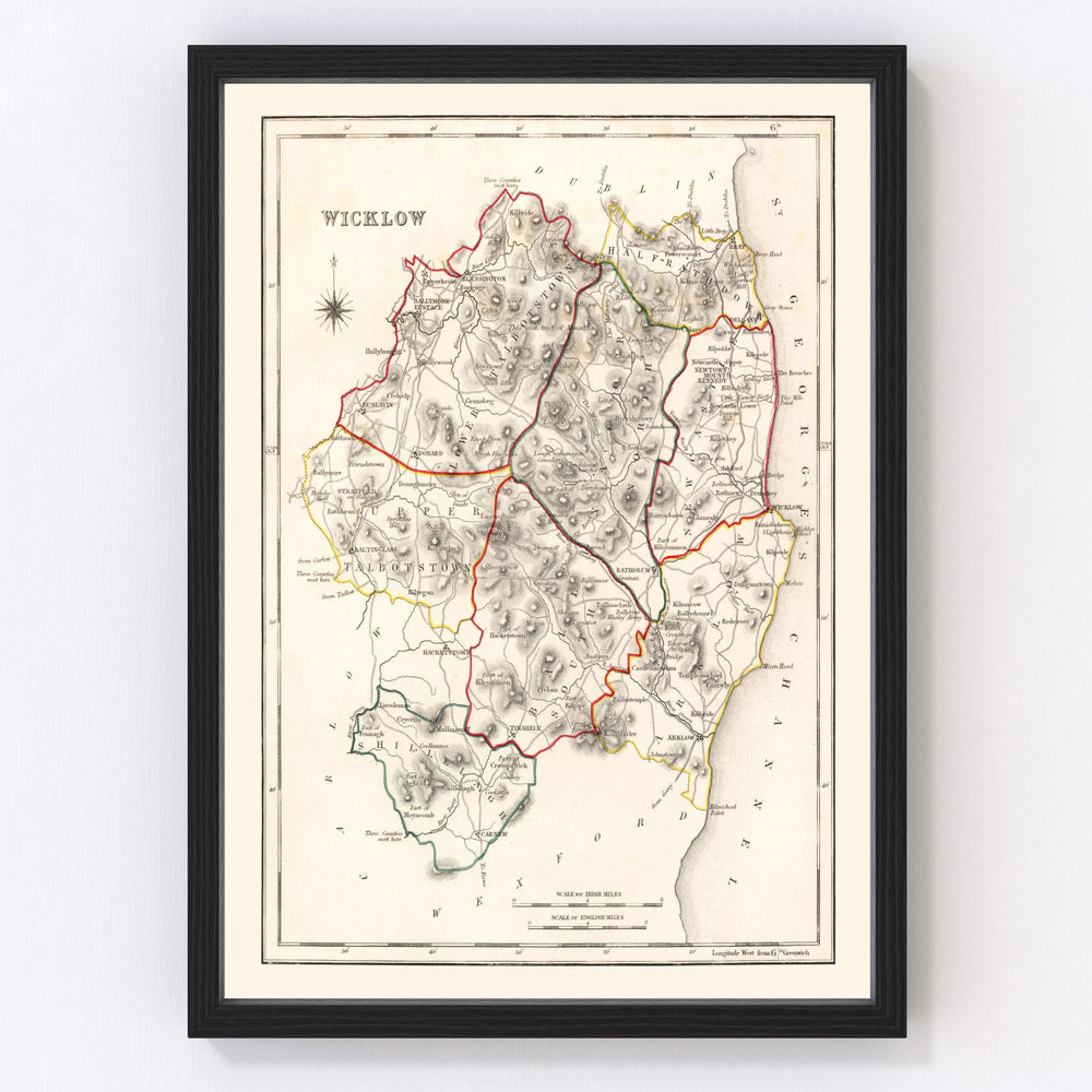 Wicklow County Ireland Vintage Map 1846