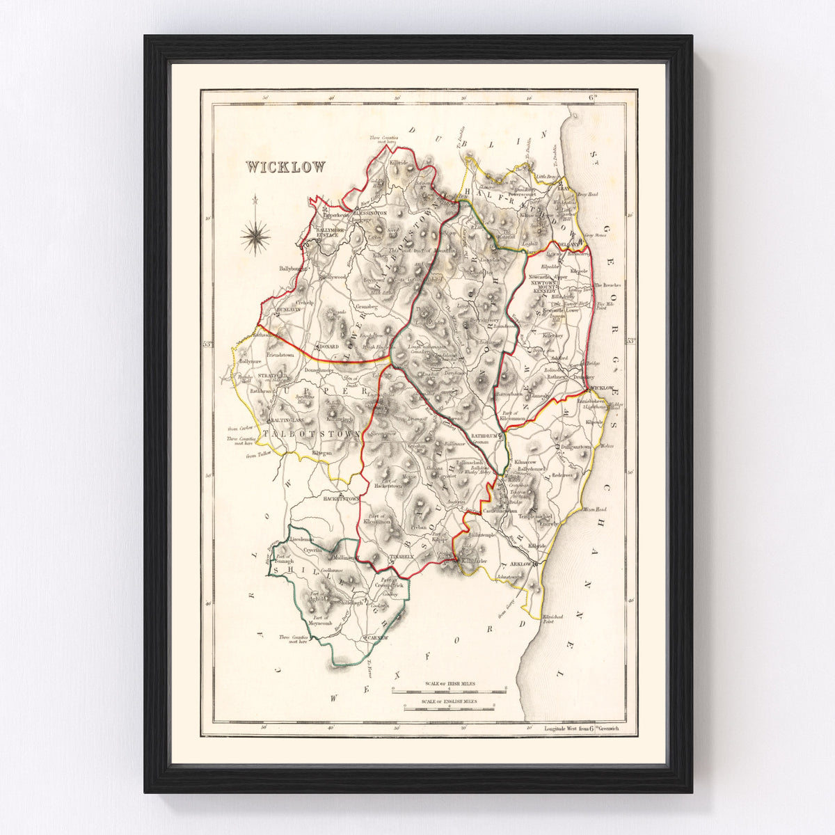 Wicklow County Ireland Vintage Map 1846