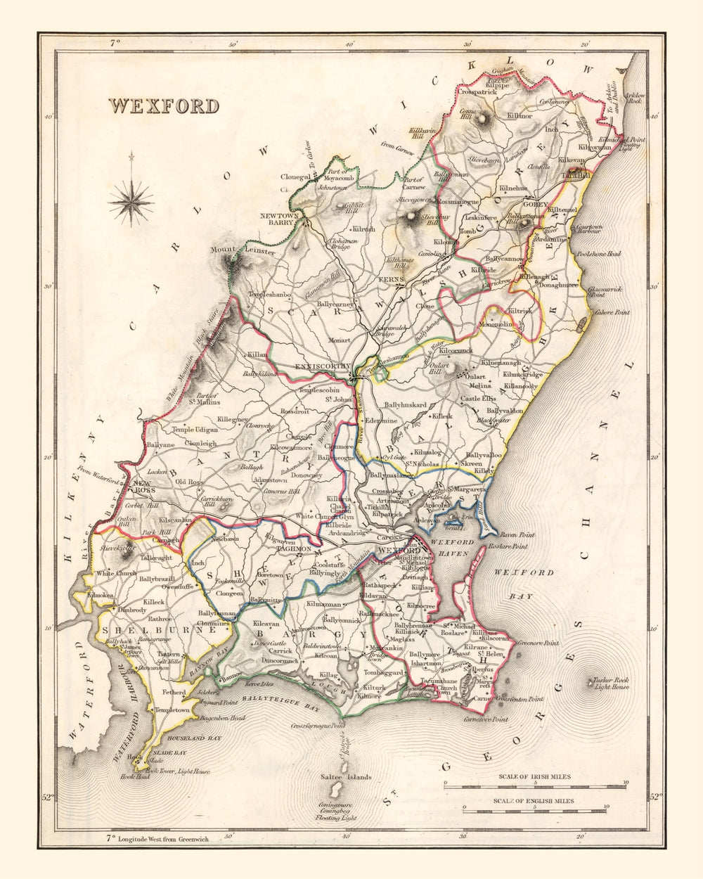 Vintage Map of Wexford County Ireland, 1846 print style example