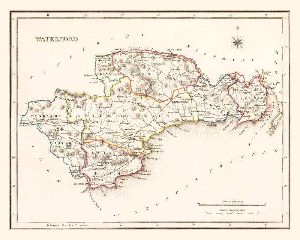 Vintage Map of Waterford County Ireland, 1846 print style example