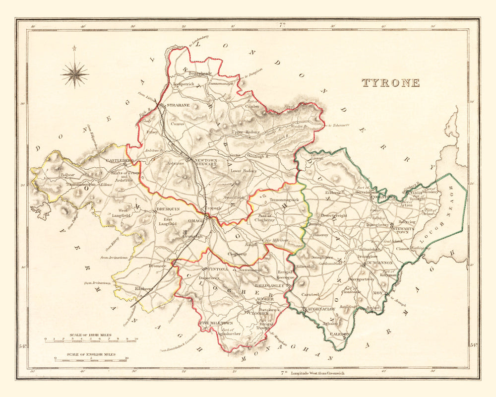 Vintage Map of Tyrone County Ireland, 1846 print style example