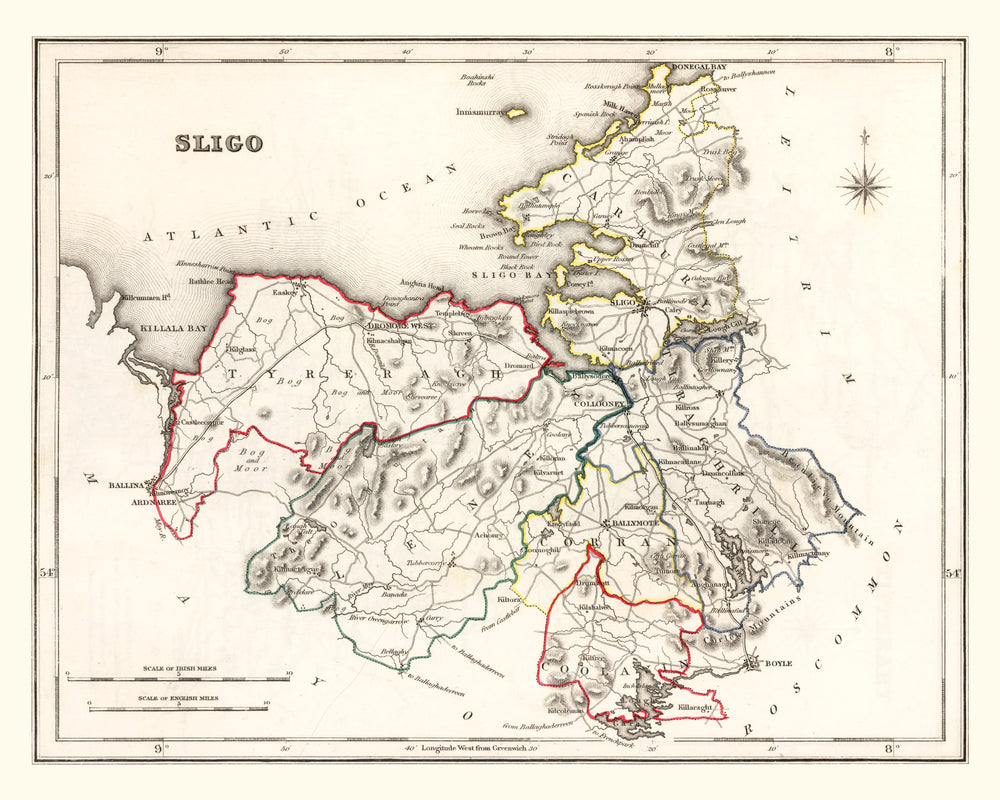 Vintage Map of Sligo County Ireland, 1846 print style example