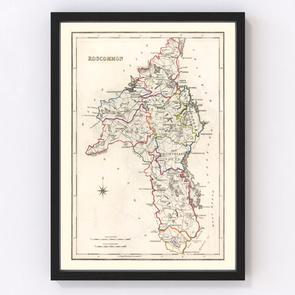 Roscommon County Ireland Vintage Map 1846