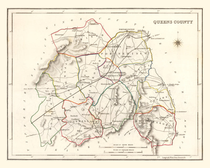 Size comparison using Vintage Map of Queens County Ireland, 1846