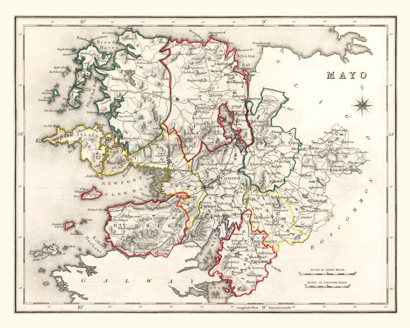 Size comparison using Vintage Map of Mayo County Ireland, 1846