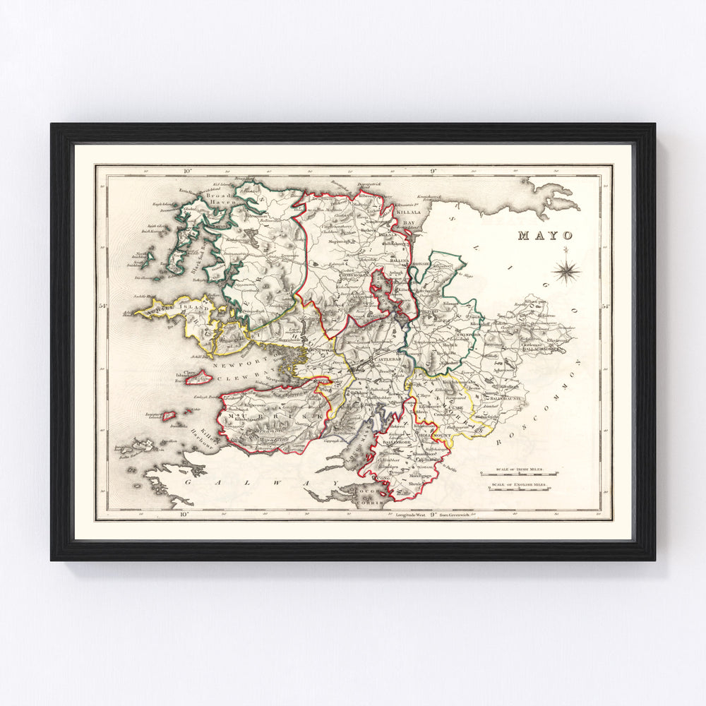 Mayo County Ireland Vintage Map 1846