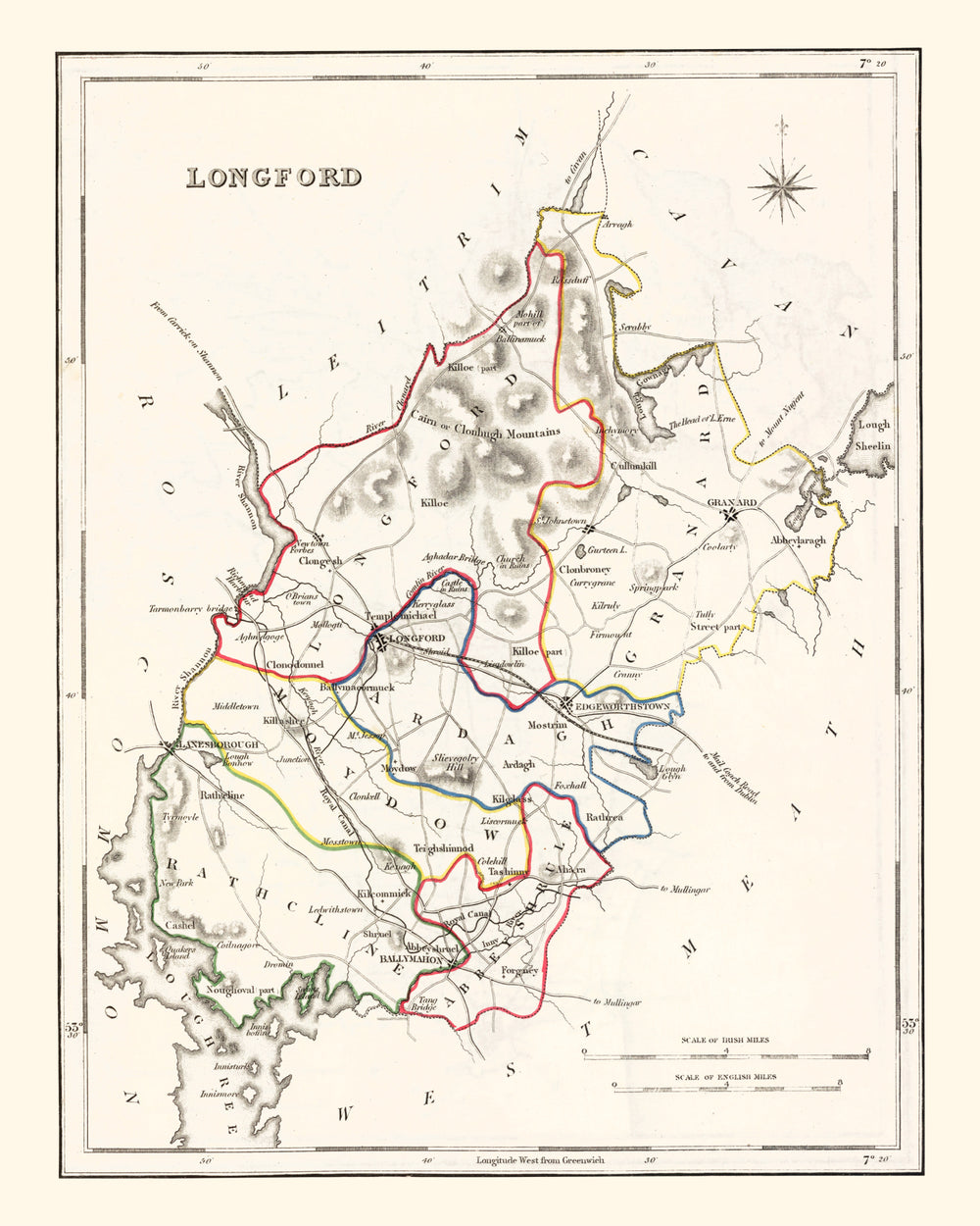 Vintage Map of Longford County Ireland, 1846 print style example