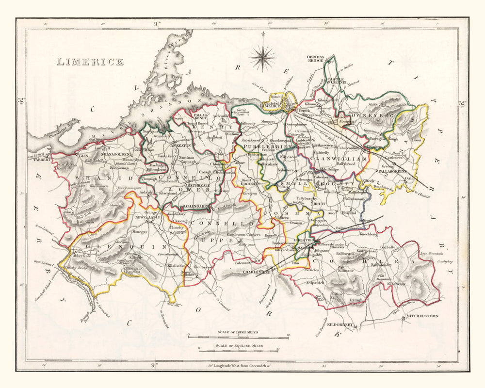 Vintage Map of Limerick County Ireland, 1846 print style example