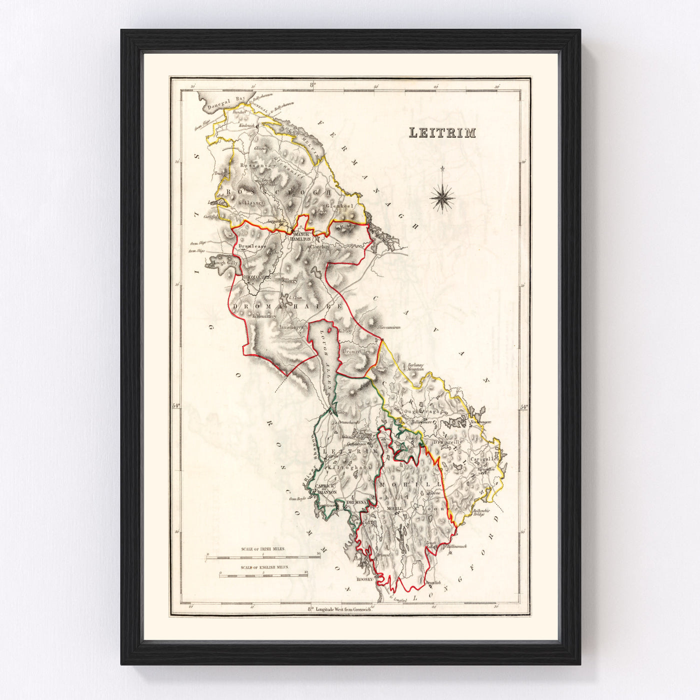 Leitrim County Ireland Vintage Map 1846