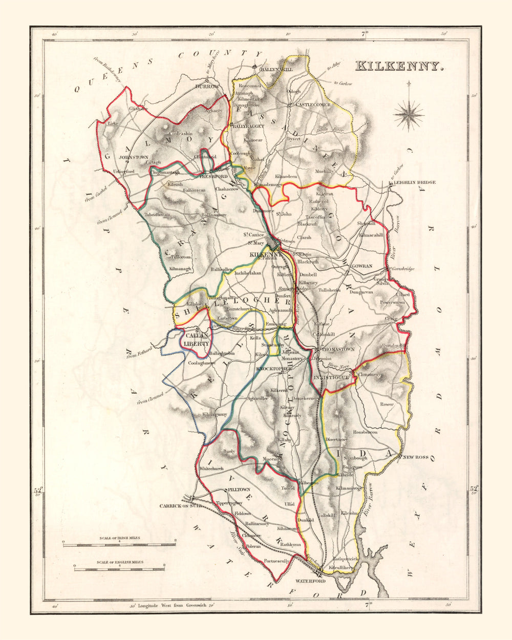 Vintage Map of Kilkenny County Ireland, 1846 print style example