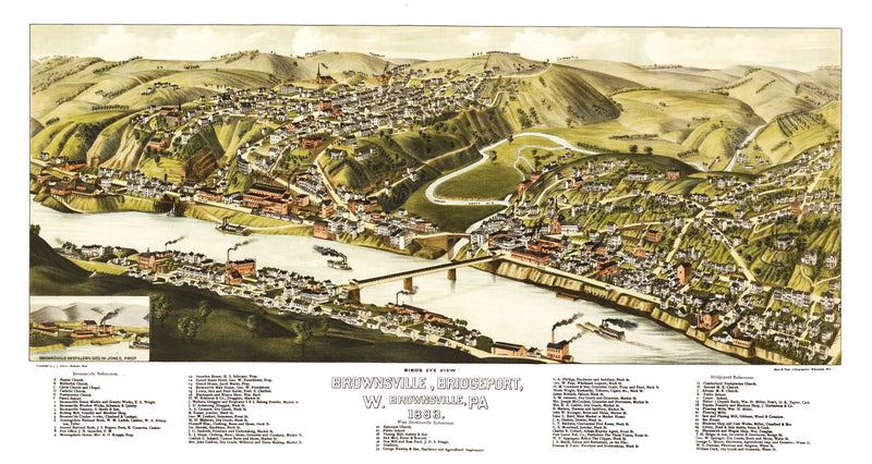 Size comparison using Vintage Map of Brownsville, Pennsylvania 1883