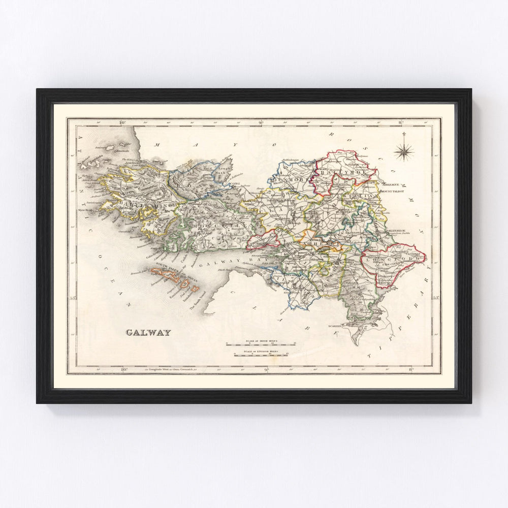Galway County Ireland Vintage Map 1846
