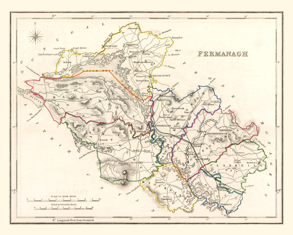 Vintage Map of Fermanagh County Ireland, 1846 print style example