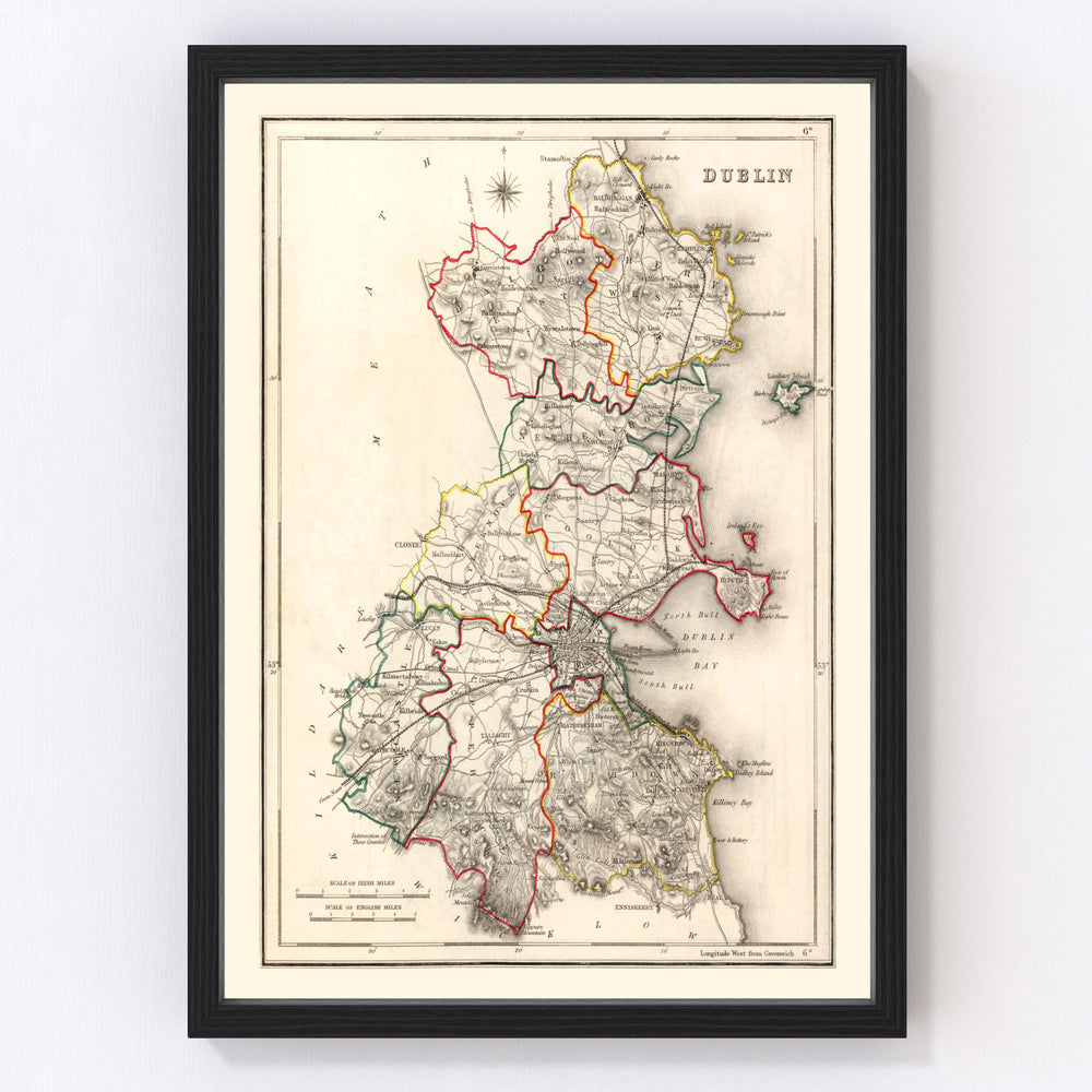 Dublin County Ireland Vintage Map 1846