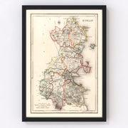 Dublin County Ireland Vintage Map 1846