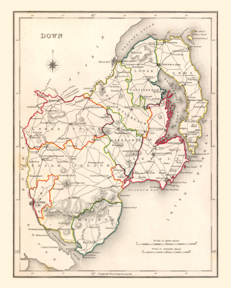 Size comparison using Vintage Map of Down County Ireland, 1846
