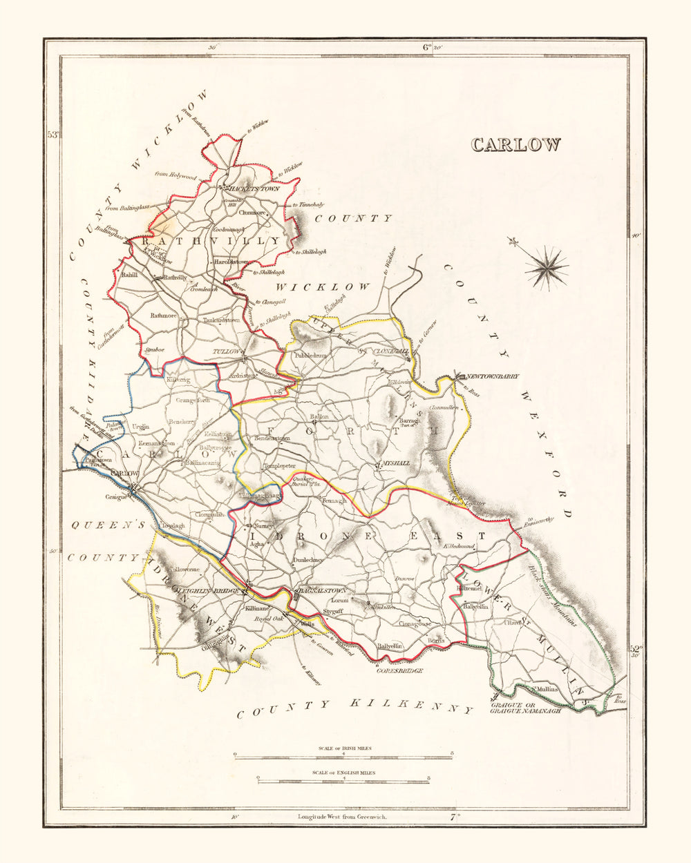 Vintage Map of Carlow County Ireland, 1846 print style example