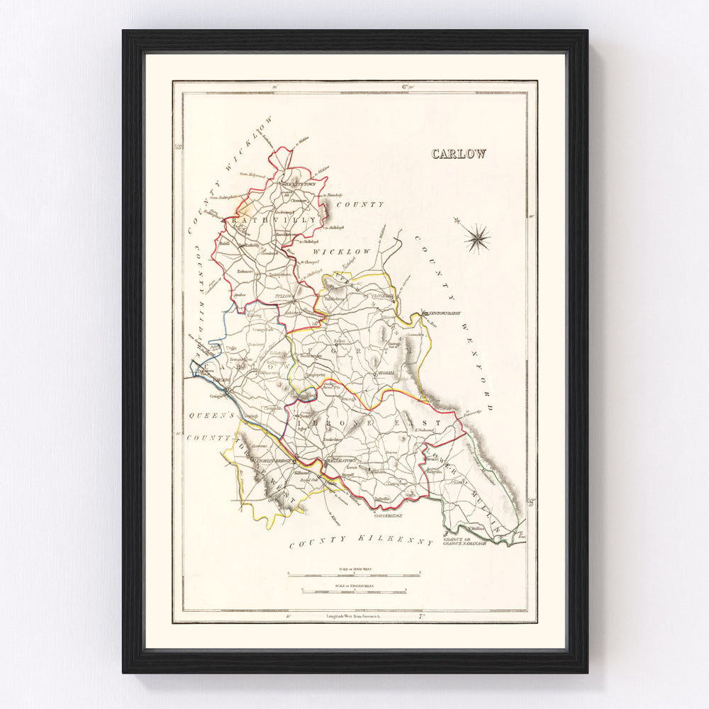 Carlow County Ireland Vintage Map 1846