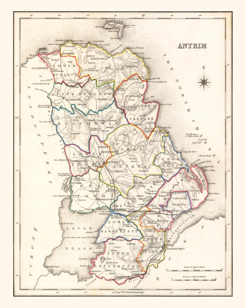 Size comparison using Vintage Map of Antrim County Ireland, 1846
