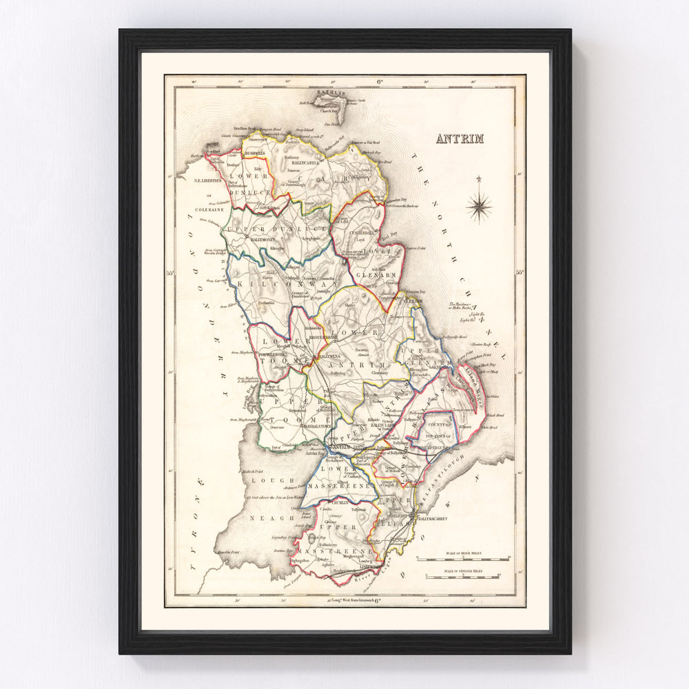 Antrim County Ireland Vintage Map 1846