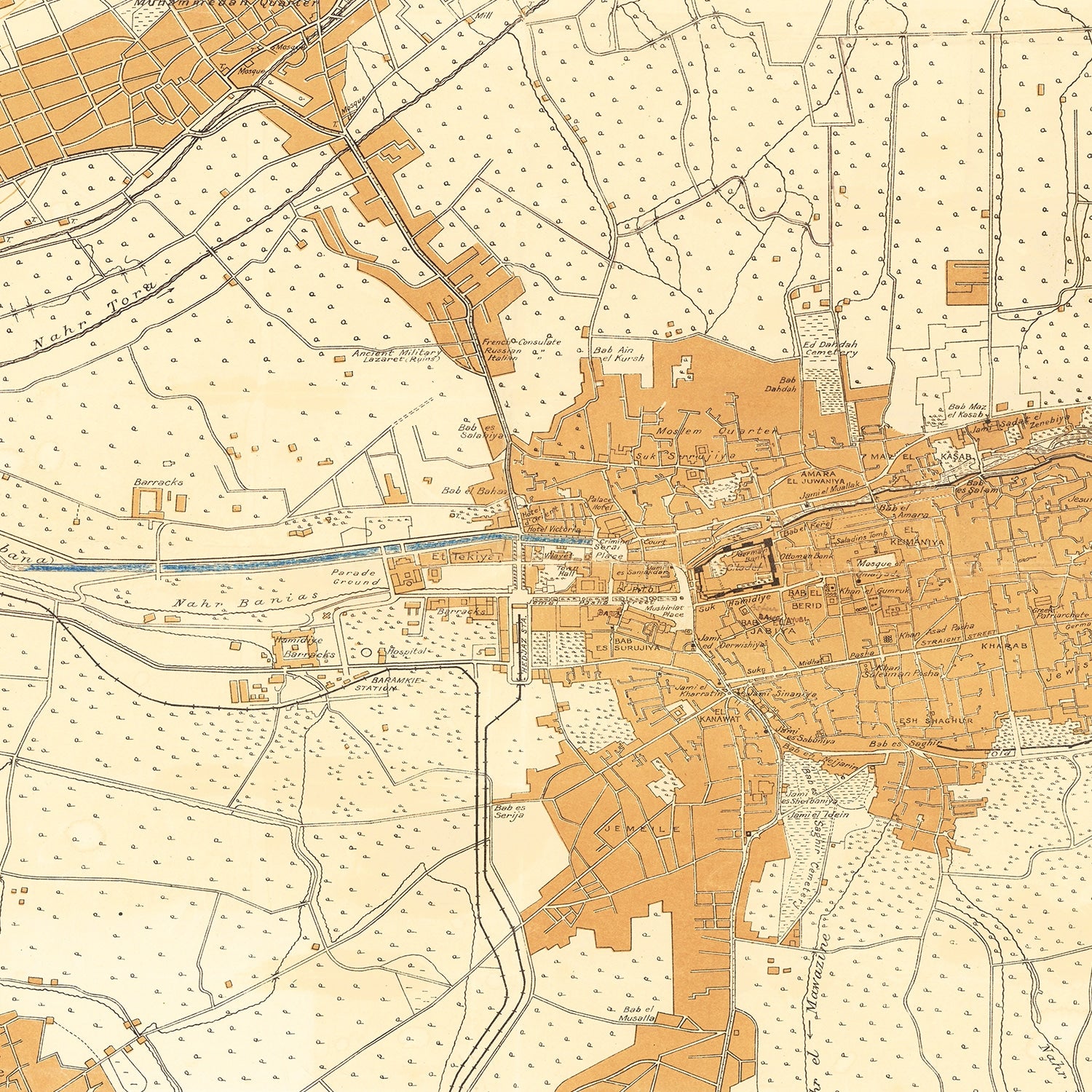 Restored historic details from the 1918 city map of Damascus