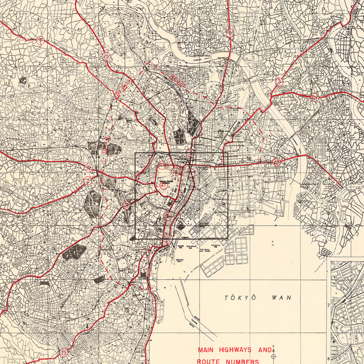 Restored historic details from the 1945 city map of Tokyo