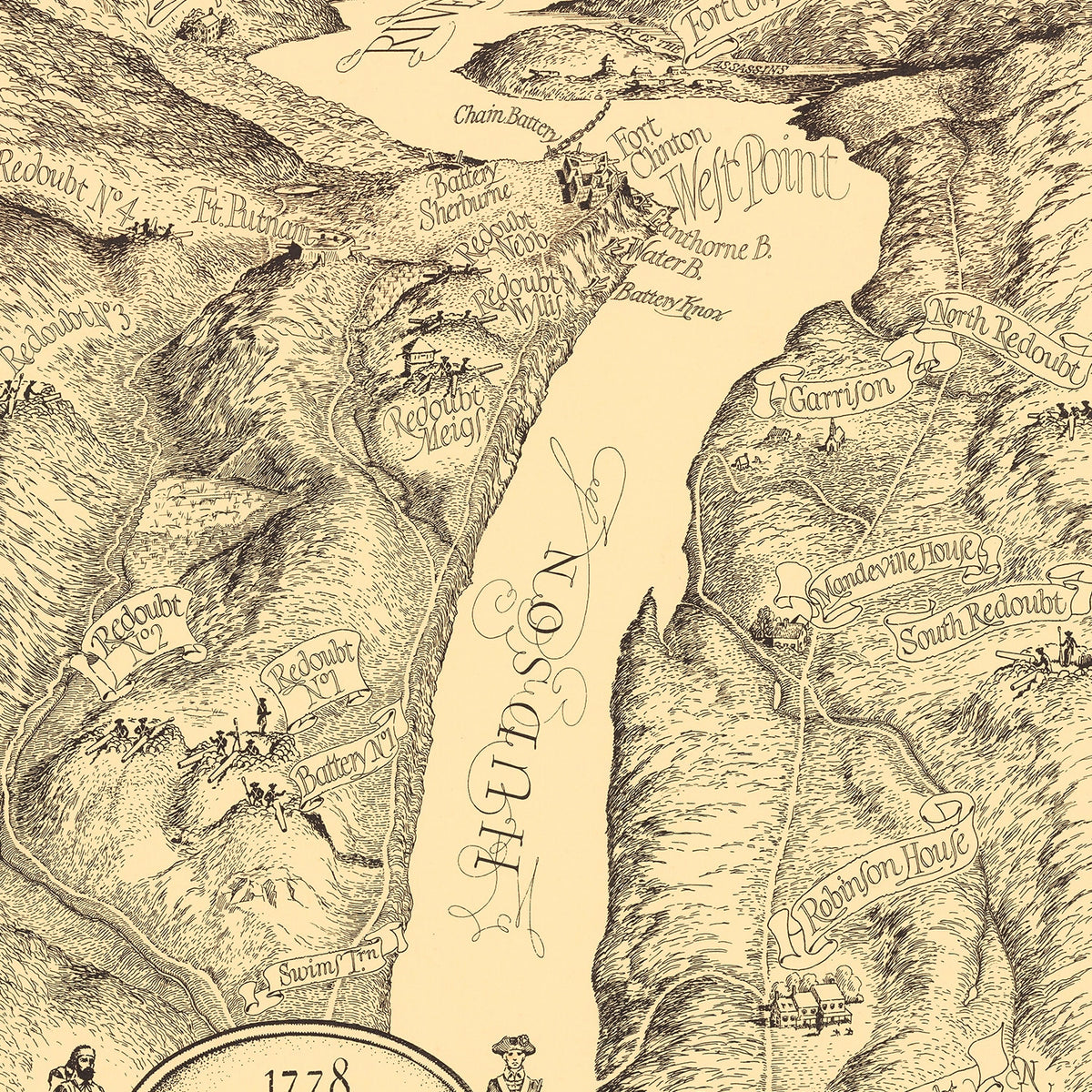 Restored historic details from the 1943 university map of West Point, New York
