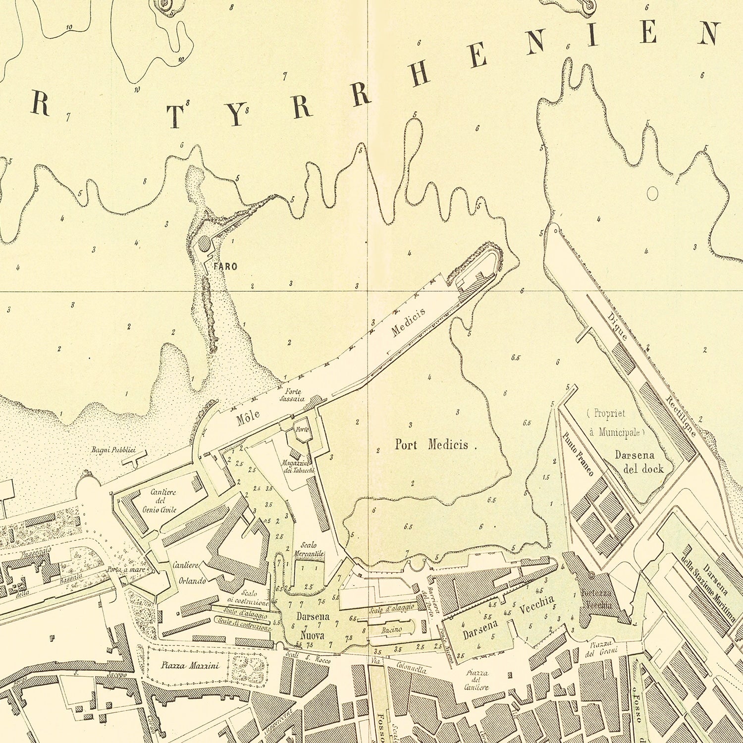 Restored historic details from the 1884 city map of Livorno