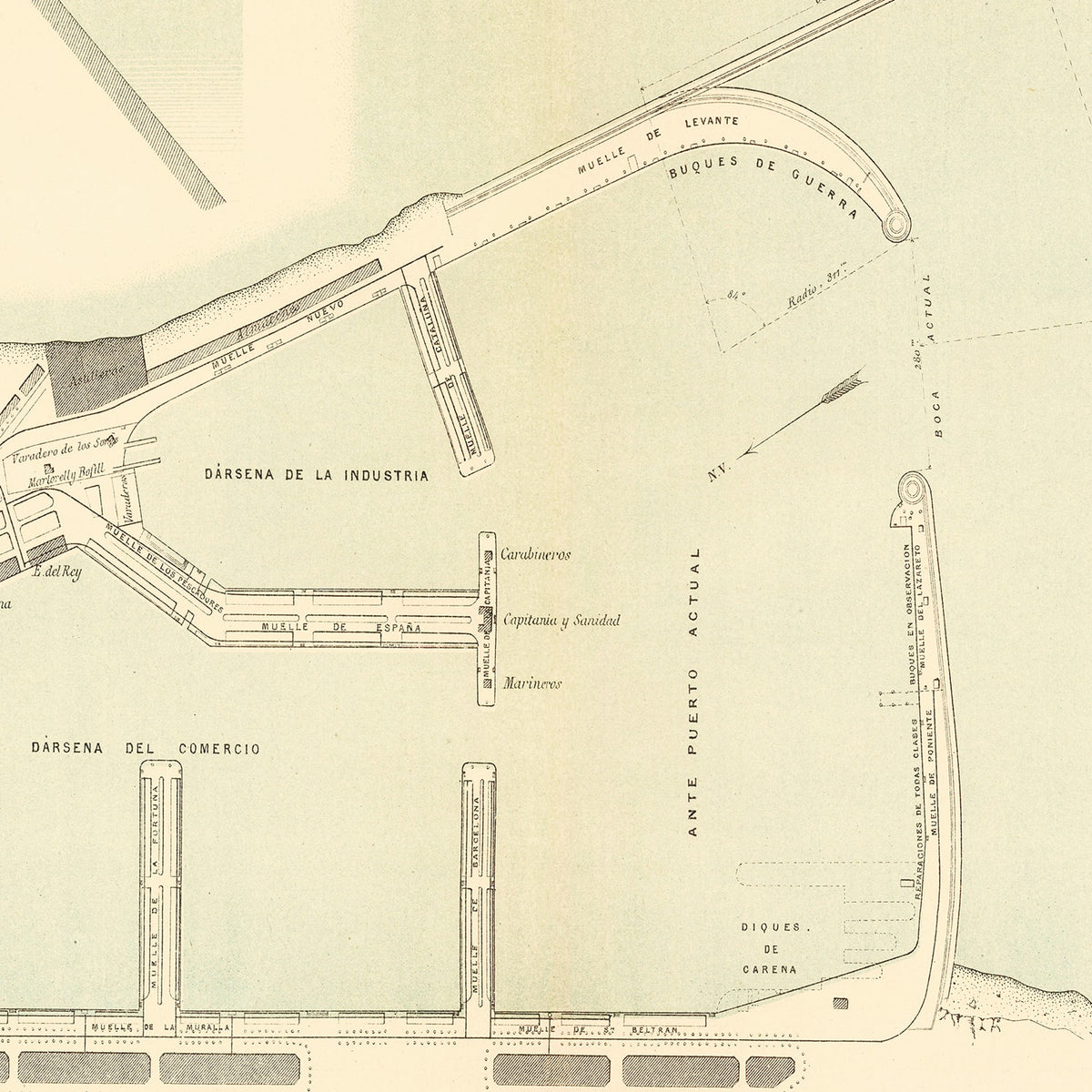 Restored historic details from the 1883 city map of Barcelona