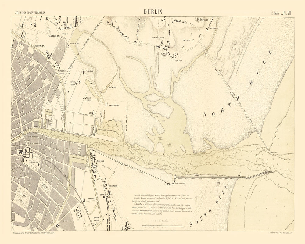 Vintage Map of Dublin, Ireland 1884 print style example