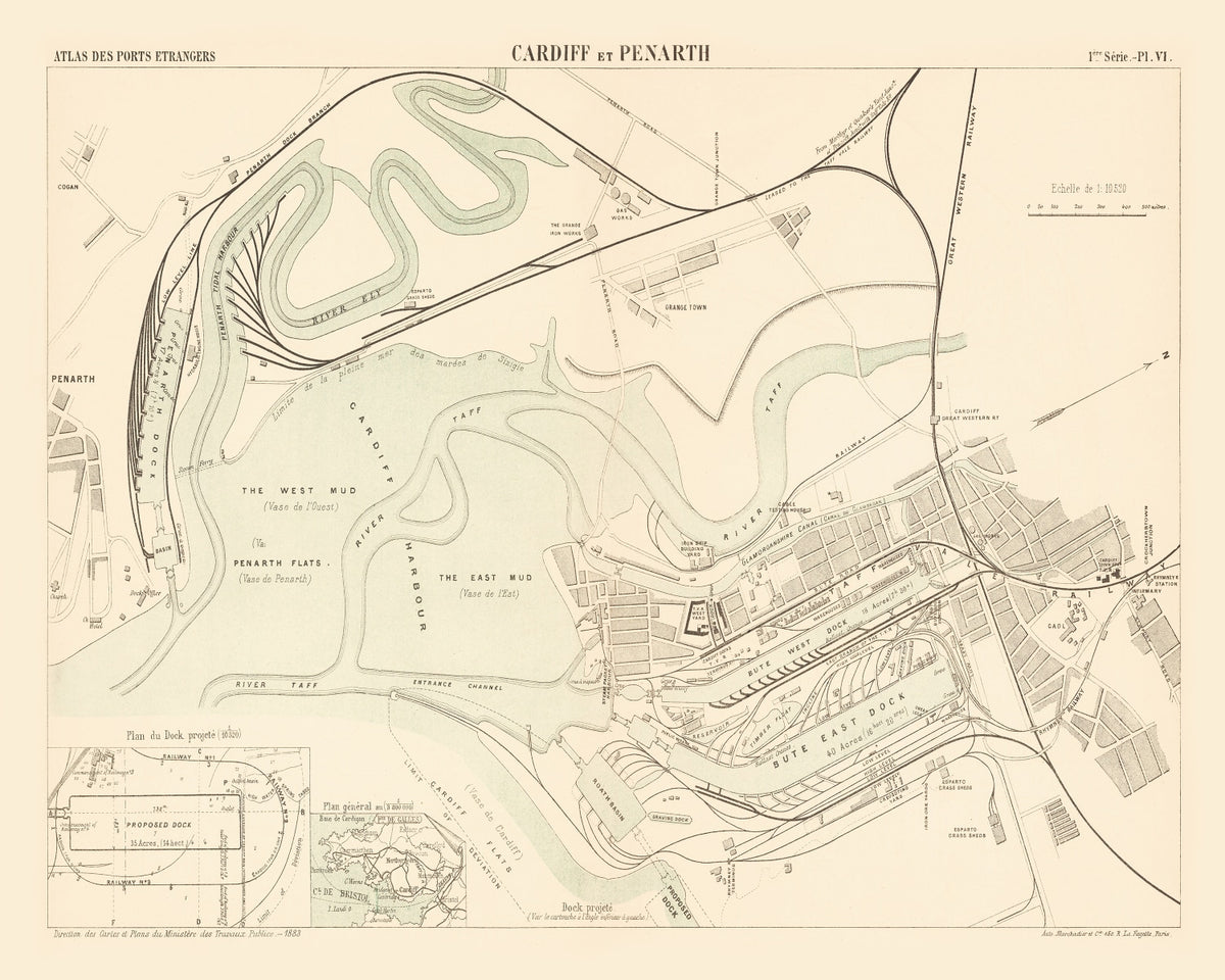 Preview of Vintage Map of Cardiff, England 1883