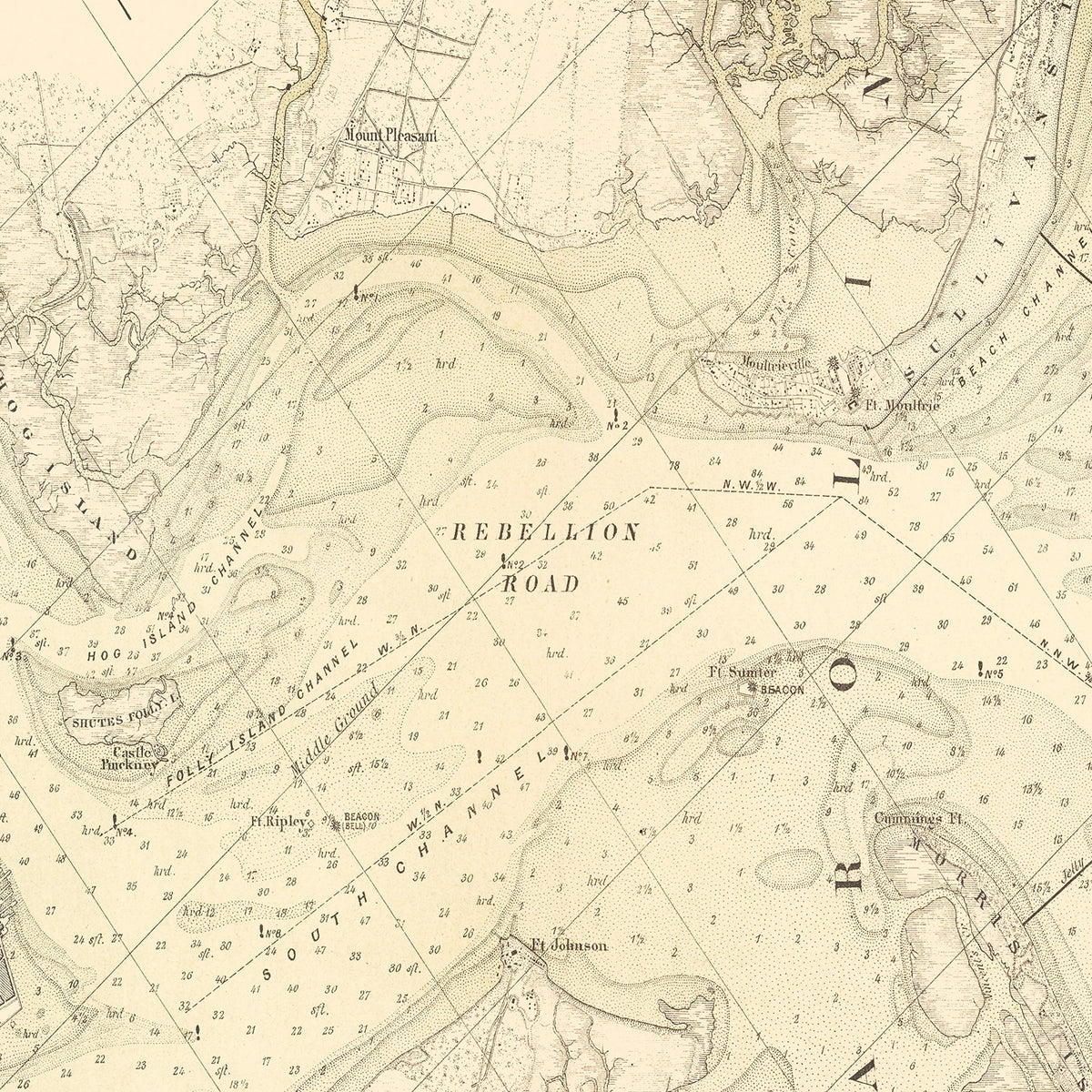 Restored historic details from the 1884 city map of Charleston, South Carolina