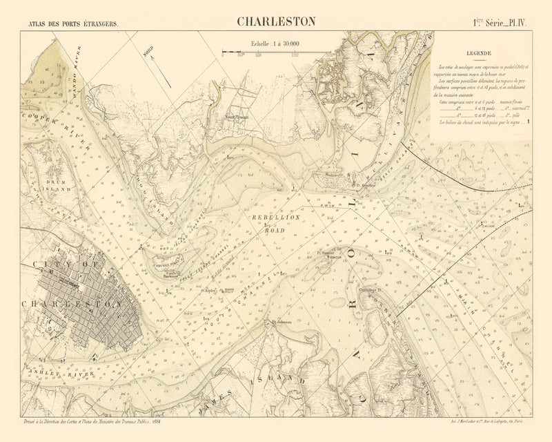 Size comparison using Vintage Map of Charleston, South Carolina 1884